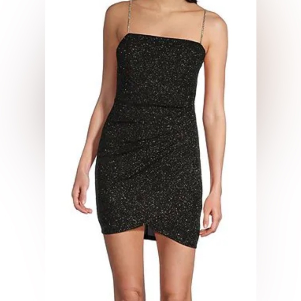 Midnight Doll Black Spaghetti Strap Glitter Knit Rhinestone Bodycon DressSize 0